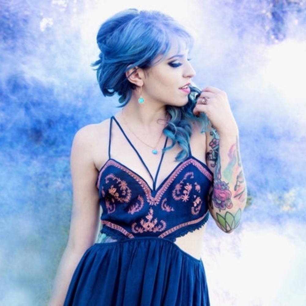 Blue and Pink Embroidered Dress